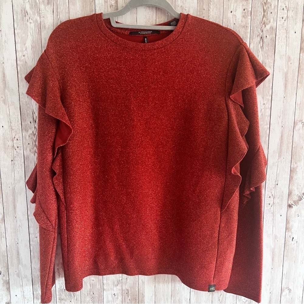 Scotch & Soda Holiday Metallic Shimmer Ruffle Top